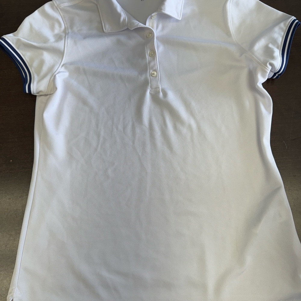 White Polo Shirt with Blue Trim